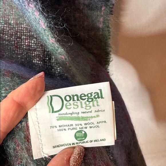 Donegal Design Mohair Wool Green/Blue Plaid Scarf. - Picture 6 of 7